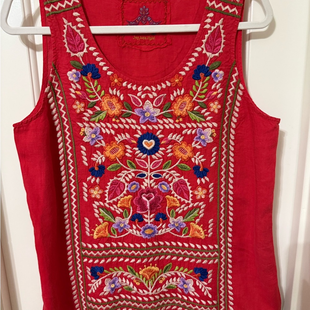 Johnny Was workshop Los Angeles Red Embroidered Top